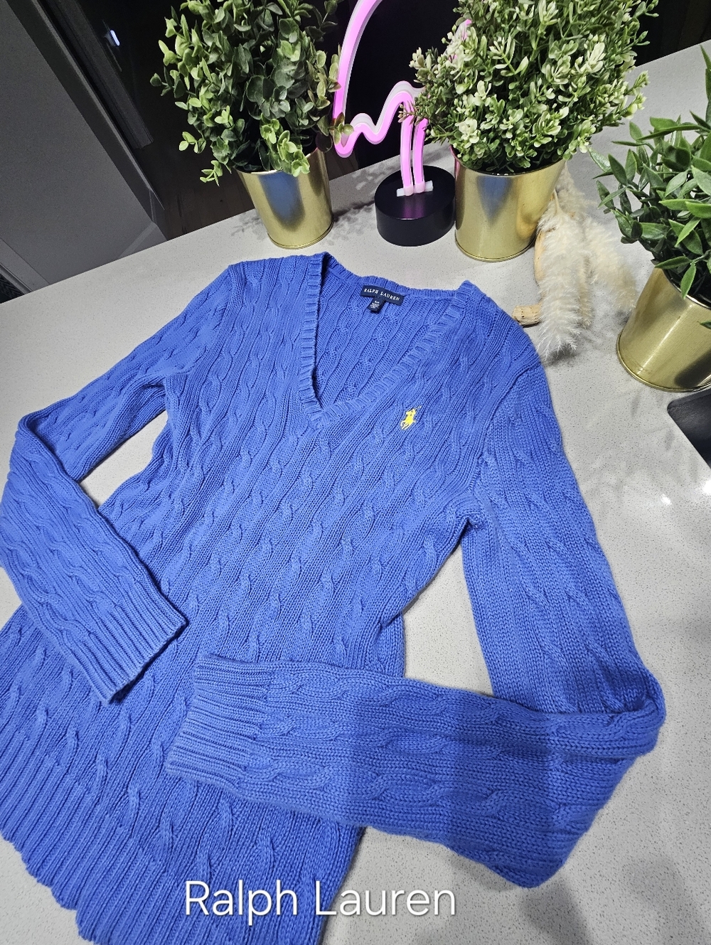 RALPH LAUREN Classique Pull Torsadé Col En V